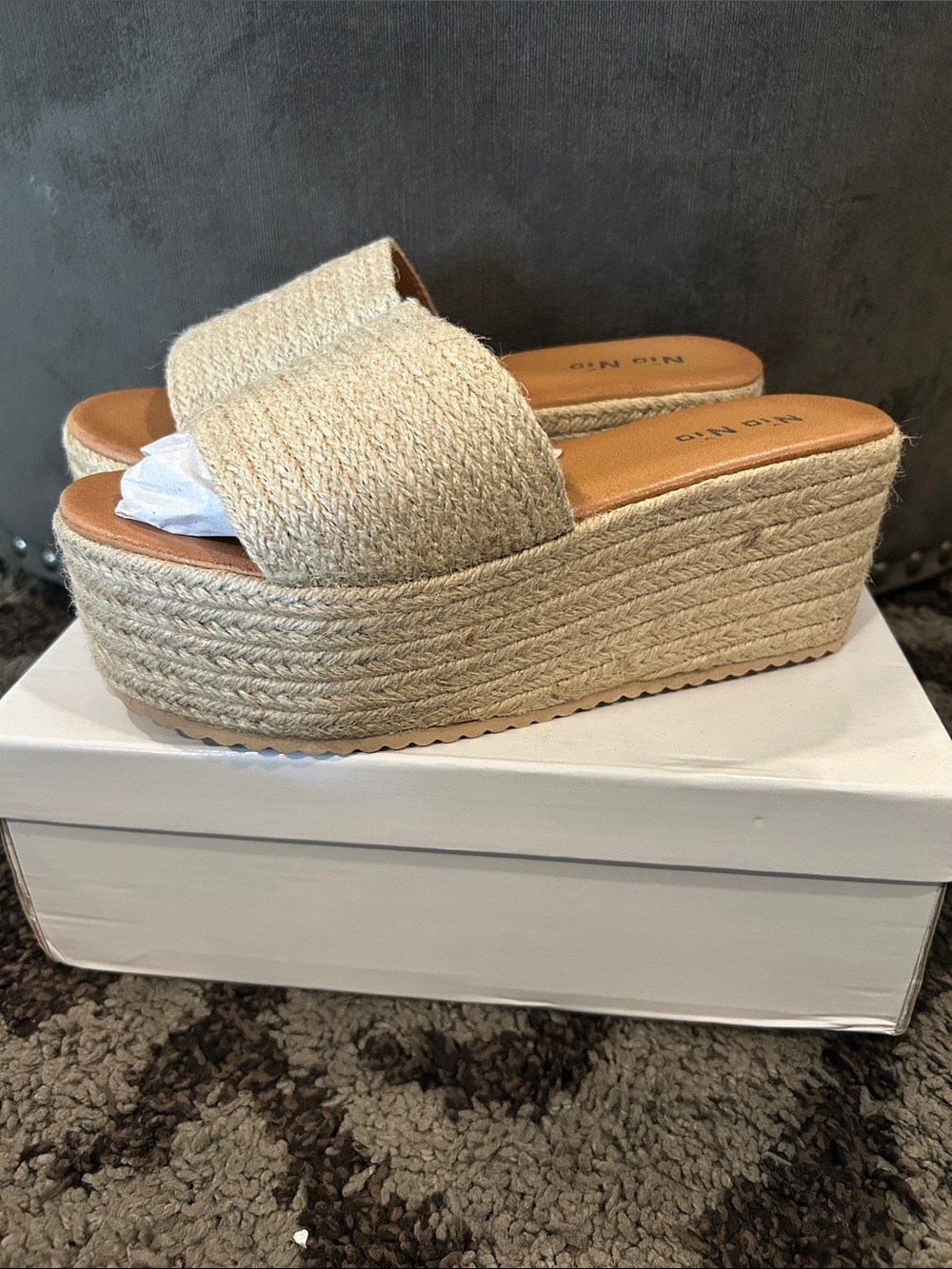 Woven Espadrille Platform Slide Sandals - Natural